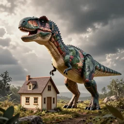 a Trex imitating a House. a TRex made of House, TRex House chimera