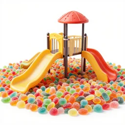 playground made entire of gummy candy, octane render, highly detailed sugar, ue 5, realistic lighting, white background