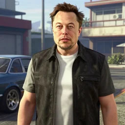 Elon Musk in GTA V gameplay screenshot, detailed