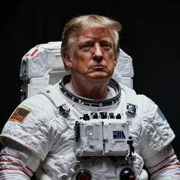 Donald Trump with astronaut body, realistic artstyle, wide shot, dramatic lighting, octane render, hyperrealistic, high quality, highly detailed, HD, beautiful, cinematic, 8k, unreal engine, facial accuracy, symmetrical