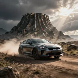 kia stinger gt driving into Mordor | wide angle photograph | high resolution