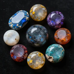 material study, beautiful, colorful cosmic gemstones, sharp focus, highly detailed, 4 k, black background
