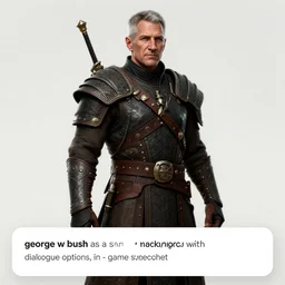 “ george w bush as a skyrim npc, with dialogue options, in - game screenshot ”
