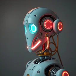 a robot with bright neon hydraulics, body made from porcelain and brass, pastel colors, 1 9 5 0 sci - fi, studio lighting, calm, ambient occlusion, octane render