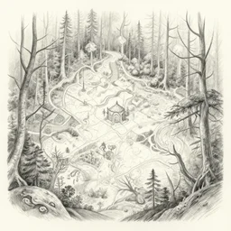 pencil sketch of forests, fantasy map