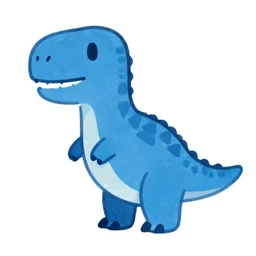 a stylized blue dinosaur in a cartoonish rough style