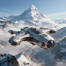 protoss spaceship above mount everest beautiful art uhd 4 k, artstation, hdr, 4 k, incredible detail, cinematic lighting, unreal engine 5