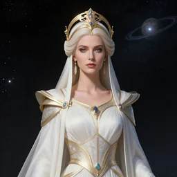 portrait of the powerful empress of the solar system in the style of anna dittmann and in the style of tooth wu. glowing, ornate and intricate linework, stunning, dynamic lighting, ultrafine and hyperdetailed.