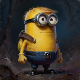 trump as a minion. epic dark fantasy horror stylized oil painting by ivan shiskin. trending on artstation