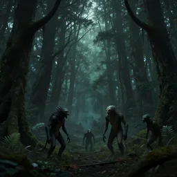 Creatures never seen before in a creepy dark forest, digital art, trending on artstation