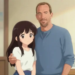 Richard Hammond as an anime character with his cute anime girlfriend, they are holding Hands and smiling, looking at the camera, paparazzi photo, celebrity, anime concept art