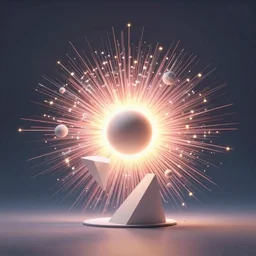 vivid 3D animated designscapes with bursts of radiant particles–building an ethereal minimal space sculpture, professional concept art, trending on artstation, geometric