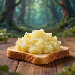 5 5 mm photo of a pile of freshly mushed potatoes toast on a wooden table in a magical forest. dof. bokeh. magical atmosphere. art by greg rutkowski. highly detailed 8 k. intricate. lifelike. soft light. nikon d 8 5 0.