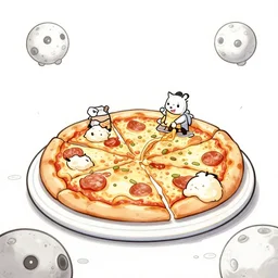 pizza party on the moon, cartoon sketch