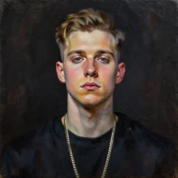 oil painting portrait of swedish artist Bladee from acclaimed rap group Drain Gang