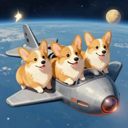 corgis piloting a spaceship.