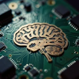 a 2 8 mm macro photograph of a circuit board in the shape of a brain, photography, film, film grain, canon 5 0 mm, cinematic lighting