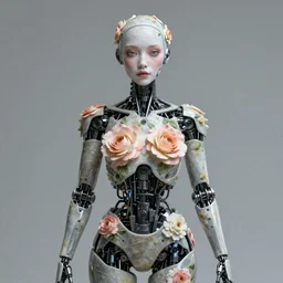 godlike robot, highly detailed, flower skin, expressive eyes, beautiful symmetric body, award winning art by Tom Bagshaw