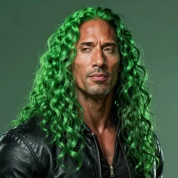 portrait of dwayne johnson, long very curly green hair, expressive pose, futuristic, highly detailed, digital painting, artstation, concept art, smooth, sharp focus