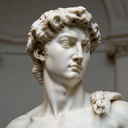 Sam Hyde sculpted as a Greek God by Michaelangelo, sigma male, rule of thirds, close up, award winning photo, highly detailed features, unreal engine, studio lighting, set in Greek museum