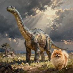 concept art painting of a pomeranian sauropod, by james gurney and greg rutkowski