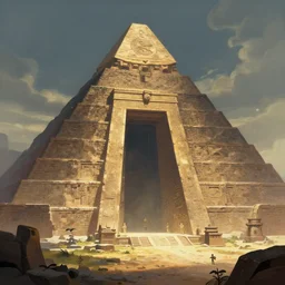 illustration, cinematic lighting, digital painting, ancient civilization, art by greg rutkowski, artstation, highly detailed, concept art, cgsociety, mysterious portal gateway pyramid, mystical landscape, sharp focus