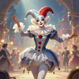 award winning digital art of a magnificent pierrot jester wearing a traditional pierrot outfit, performing at a magnificent carnival, beautiful background, trending artstation, digital art, aesthetic, bloom, intricate, elegant, sharp focus, digital illustration, highly detailed, octane render, digital painting, concept art, art by ruan jia and greg rutkowski and sachin teng, masterpiece