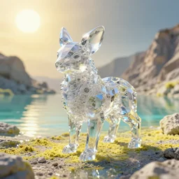 cyber crystal animal, sunny sulfur lake, moody : by michal karcz, guillermo del toro :, dynamic, particulate, intricate, elegant, highly detailed, centered, artstation, smooth, sharp focus, octane render