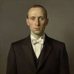 a portrait of a musician, 8 k, matte painting, in the style of rene magritte and bouguereau,