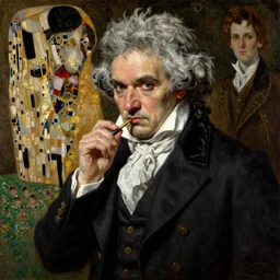 highly detailed oil painting | very intricate | cinematic lighting | black, white and gold color scheme, dark background | ludwig van beethoven by alexander mcqueen | by roberto ferri, by gustav moreau, by singer sargent and klimt, american romanticism, occult art | by austin osman spare, artstation, cgsociety, official art, octane
