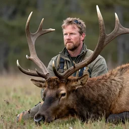 close - up shot of joe rogan hunting an elk. photographic, photography