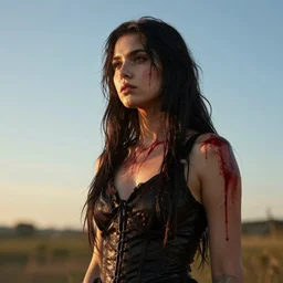 girl blood, fantasy, dark, ultra realistic!!!, hdr, clear weather, golden hour, sharp focus