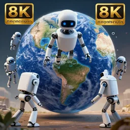 android robots attempt to escape and conquer earth, realistic, 8 k, extremely detailed, cgi, trending on artstation, hyper - realistic render, 4 k hd wallpaper, premium prints available, octane render, award winning, by greg rutkowski