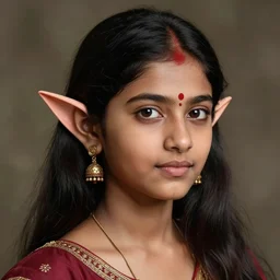 Portrait of Indian girl with elven ears, realistic, detailed, 4k by Greg Rutkowski Mark Arian trending on artstation