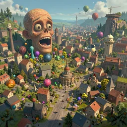 a weird town city places with a giant weird thingsimon stalenhag, high detail, digital art, realistic, trending on artstation
