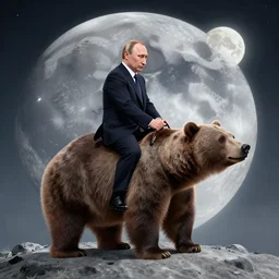 vladimir putin riding a bear on the moon, digital art