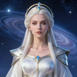 a futuristic portrait of the powerful empress of the solar system in the style of anna dittmann and in the style of kim jung gi. glowing, ornate and intricate linework, stunning, dynamic lighting, ultrafine and hyperdetailed.