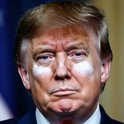 highly detailed face shot of donald trump with black hair, white face, ap news photo