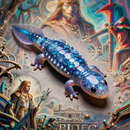 iolite salamander,art by Eva Widermann,trending on artstation, indestructible lighting camera view from above,photoshop,anaglyph filter ,lord of the rings ,still life ,film poster,