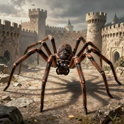 Giant spider attacking a medieval fortress, hyperdetailed, artstation, cgsociety, by greg rutkowski, by Gustave Dore