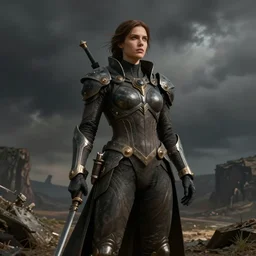 Female in dark angel suit. By Rembrandt and artstation trending