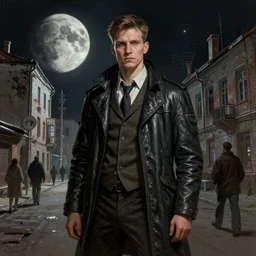 A portrait of a cyberpunk gopnik on the street of a Soviet slum on the moon, Norilsk, sci-fi, fantasy, intricate, very very beautiful, elegant, highly detailed, digital painting, artstation, concept art, smooth, sharp focus, illustration, art by artgerm and greg rutkowski and alphonse mucha