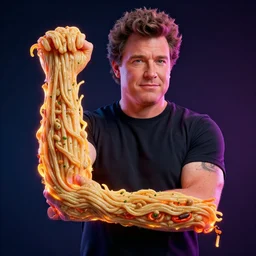 photorealistic noodle arm simon cowell. hyperdetailed photorealism, 1 0 8 megapixels, amazing depth, high resolution, 3 d shading, 3 d finalrender, 3 d cinematic lighting, glowing rich colors, psychedelic overtones, artstation concept art.
