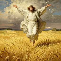 walter white as god decending upon a golden field of wheat, trending on artstation, gustave dore, renaissance art, hyper detail, bloom, painting - n 9