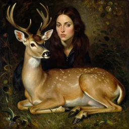 a beautiful painting of Gal Gadot as a deer by juan luna, pre-raphaelite, detailed, trending on artstation, hd, masterpiece