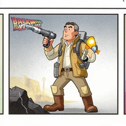 scanned image of newspaper cartoon strip, in colour, half tone, back to the future,