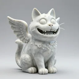 a ceramic sculpture of a chesire cat with wings, a surrealist sculpture by Anne Stokes, featured on zbrush central, mingei, grotesque, whimsical, marble sculpture, octane render hq 4k