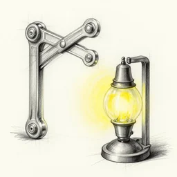 a technical sketch of 2 levers turning a lamp on and off