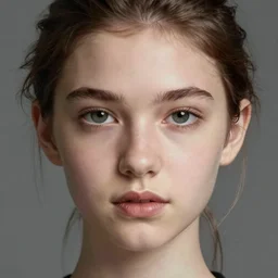 close - up portrait of beautiful young girl, gray background, art by moebius