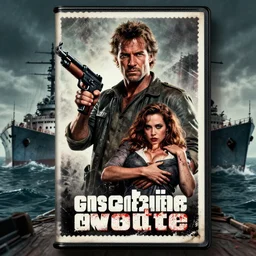 mark harmon with an uzi, 1 9 8 0 s vhs tape cover, stampa giustiziere della notte, atmospheric, realism, horror, grimy, bad guy kidnapping woman, highly detailed, high octane render, hd, sunken battleships, in the style of enzo sciotti